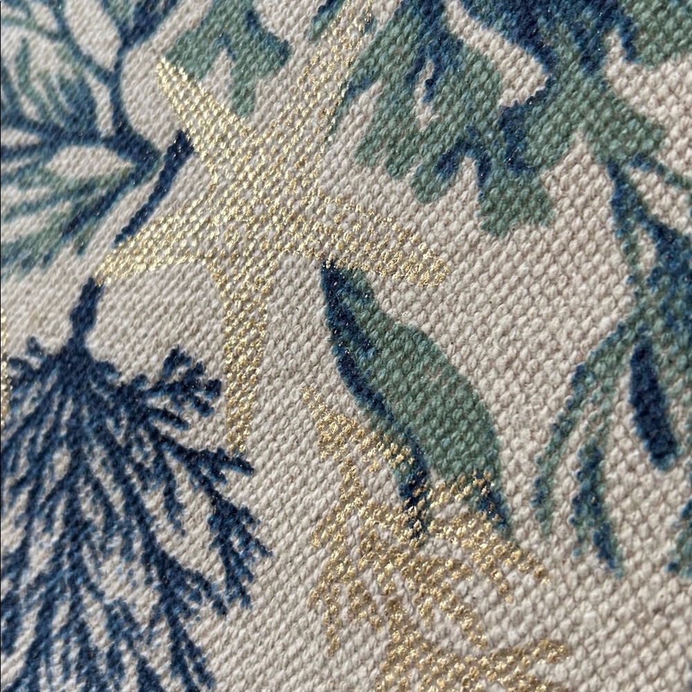 Tommy Bahama Kelp + Sea Shells Fringed Placemats Set of 5 Gold & Blue on Tan - Picture 8 of 11